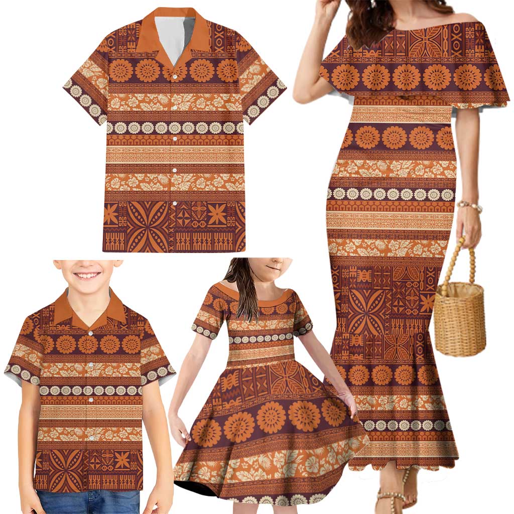Fiji Marau na Kerisimasi Family Matching Mermaid Dress and Hawaiian Shirt Gold Tapa Masi Inspired Christmas LT9 - Polynesian Pride