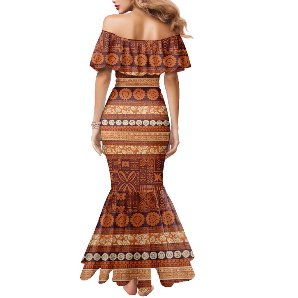 Fiji Marau na Kerisimasi Family Matching Mermaid Dress and Hawaiian Shirt Gold Tapa Masi Inspired Christmas LT9 - Polynesian Pride