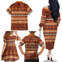 Fiji Marau na Kerisimasi Family Matching Off The Shoulder Long Sleeve Dress and Hawaiian Shirt Gold Tapa Masi Inspired Christmas LT9 - Polynesian Pride