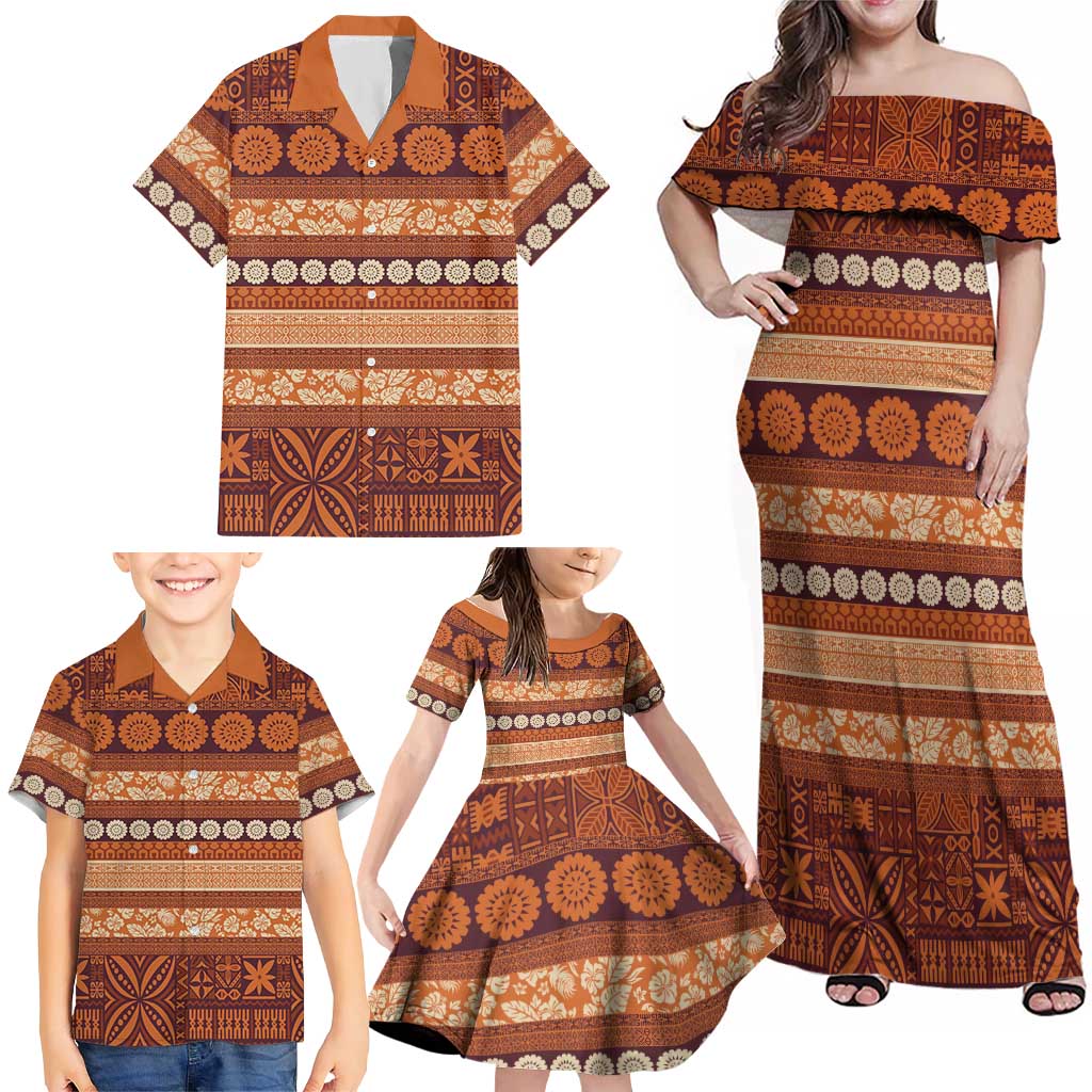 Fiji Marau na Kerisimasi Family Matching Off Shoulder Maxi Dress and Hawaiian Shirt Gold Tapa Masi Inspired Christmas LT9 - Polynesian Pride