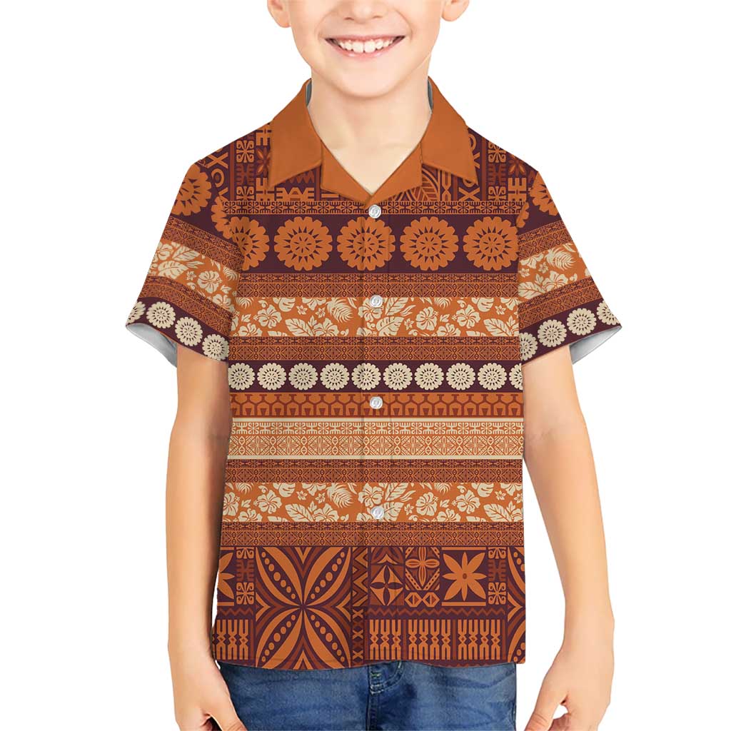 Fiji Marau na Kerisimasi Family Matching Off Shoulder Maxi Dress and Hawaiian Shirt Gold Tapa Masi Inspired Christmas LT9 Son's Shirt Gold - Polynesian Pride