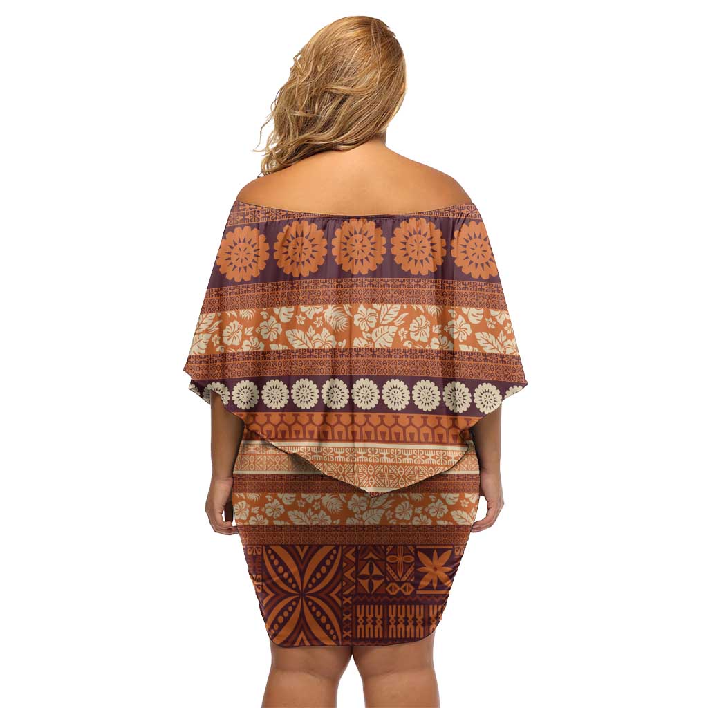Fiji Marau na Kerisimasi Family Matching Off Shoulder Short Dress and Hawaiian Shirt Gold Tapa Masi Inspired Christmas LT9 - Polynesian Pride
