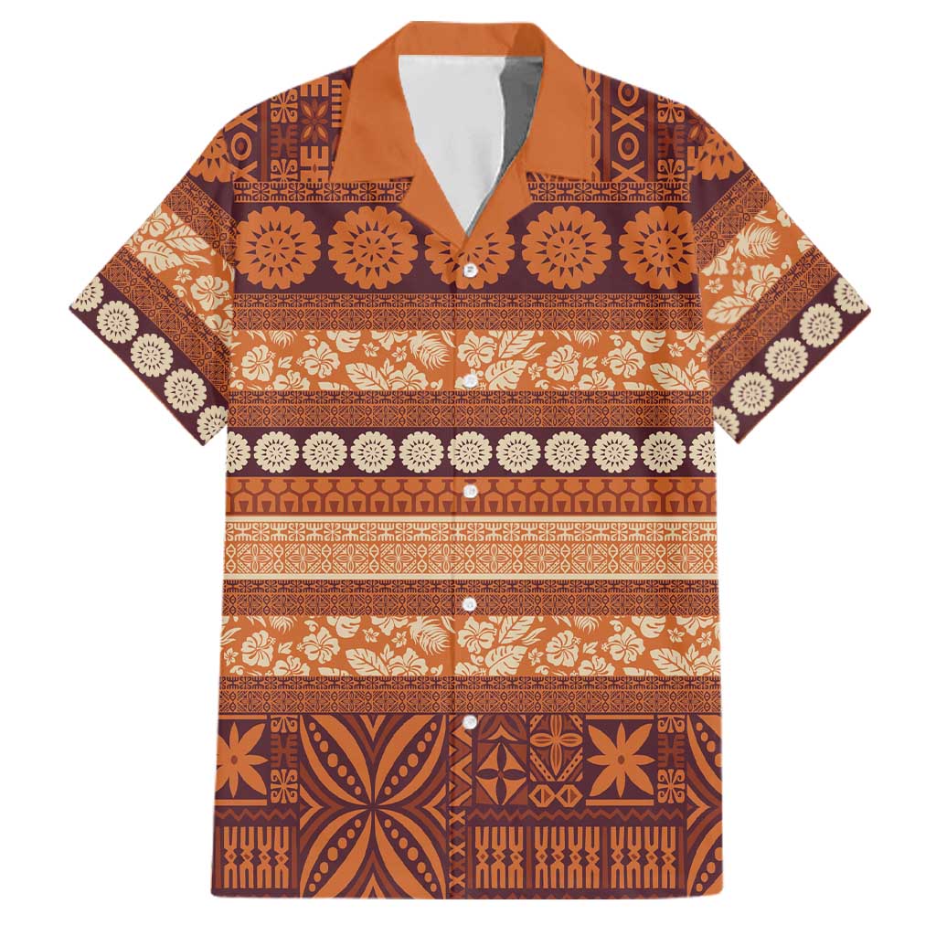 Fiji Marau na Kerisimasi Family Matching Puletasi and Hawaiian Shirt Gold Tapa Masi Inspired Christmas LT9 Dad's Shirt - Short Sleeve Gold - Polynesian Pride