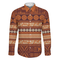 Fiji Marau na Kerisimasi Family Matching Puletasi and Hawaiian Shirt Gold Tapa Masi Inspired Christmas LT9 Dad's Shirt - Long Sleeve Gold - Polynesian Pride