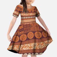 Fiji Marau na Kerisimasi Family Matching Short Sleeve Bodycon Dress and Hawaiian Shirt Gold Tapa Masi Inspired Christmas LT9 Daughter's Dress Gold - Polynesian Pride