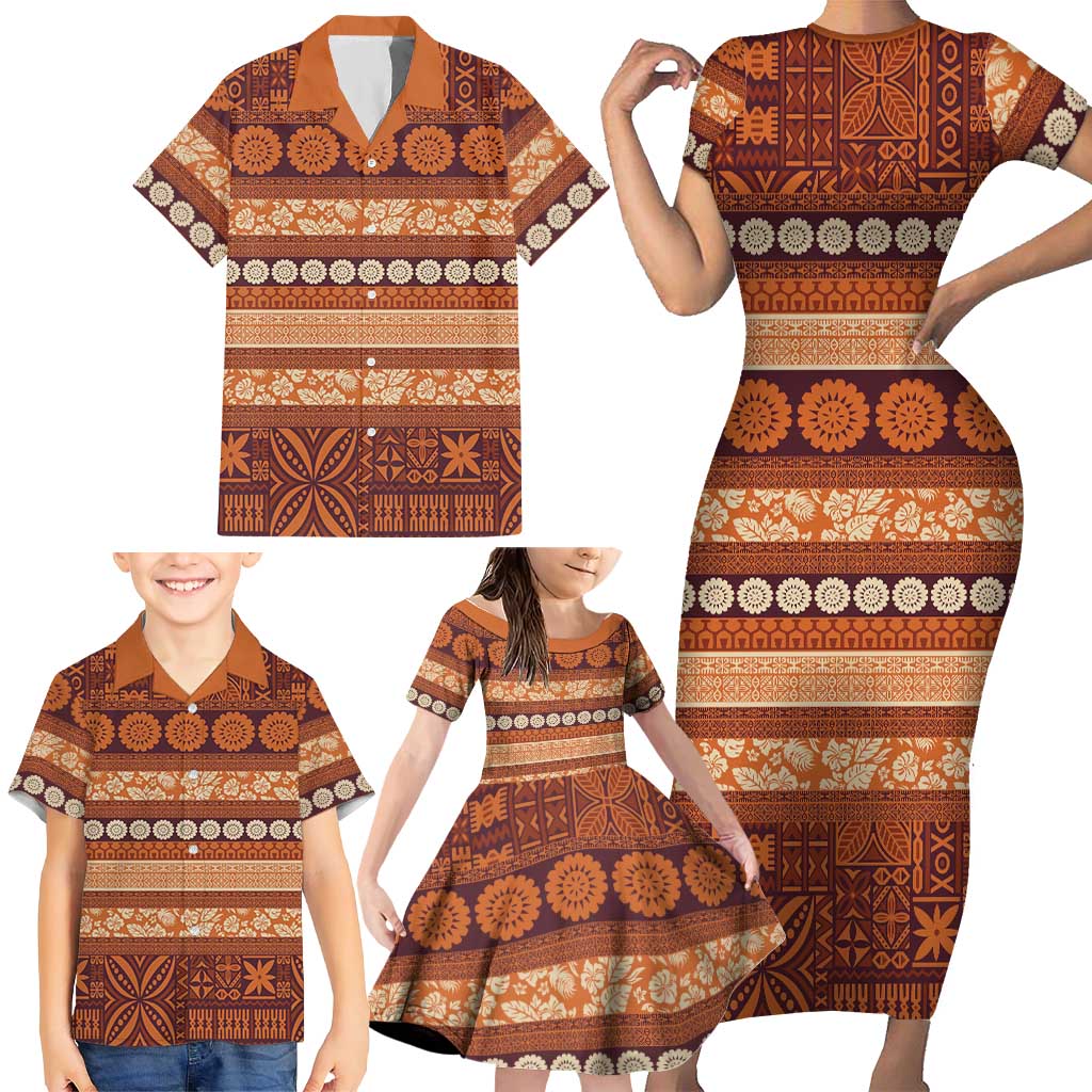 Fiji Marau na Kerisimasi Family Matching Short Sleeve Bodycon Dress and Hawaiian Shirt Gold Tapa Masi Inspired Christmas LT9 - Polynesian Pride