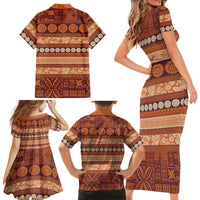 Fiji Marau na Kerisimasi Family Matching Short Sleeve Bodycon Dress and Hawaiian Shirt Gold Tapa Masi Inspired Christmas LT9 - Polynesian Pride