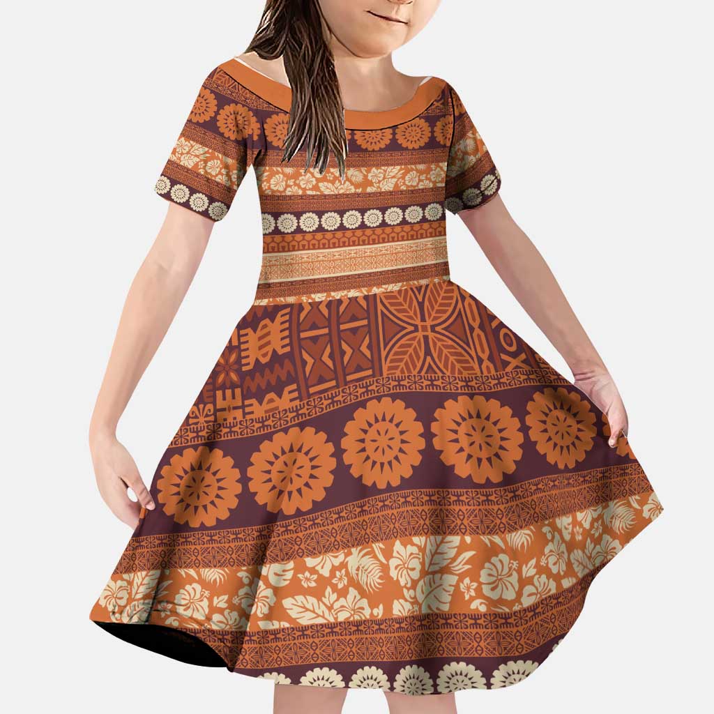 Fiji Marau na Kerisimasi Family Matching Summer Maxi Dress and Hawaiian Shirt Gold Tapa Masi Inspired Christmas LT9 Daughter's Dress Gold - Polynesian Pride