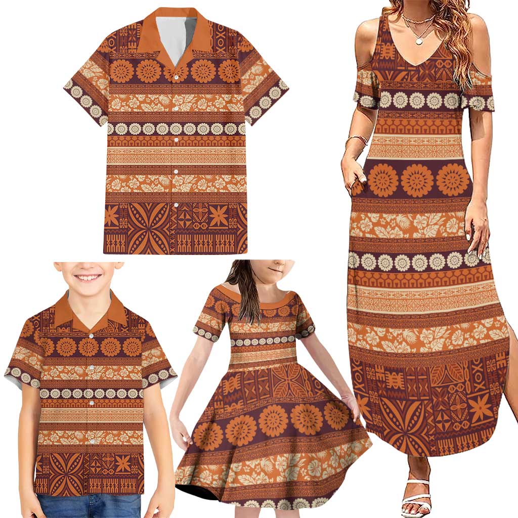Fiji Marau na Kerisimasi Family Matching Summer Maxi Dress and Hawaiian Shirt Gold Tapa Masi Inspired Christmas LT9 - Polynesian Pride