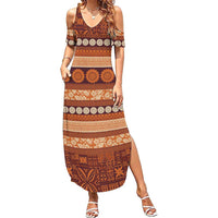 Fiji Marau na Kerisimasi Family Matching Summer Maxi Dress and Hawaiian Shirt Gold Tapa Masi Inspired Christmas LT9 Mom's Dress Gold - Polynesian Pride
