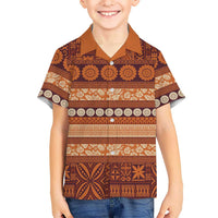 Fiji Marau na Kerisimasi Kid Hawaiian Shirt Gold Tapa Masi Inspired Christmas - Polynesian Pride