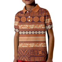 Fiji Marau na Kerisimasi Kid Polo Shirt Gold Tapa Masi Inspired Christmas - Polynesian Pride