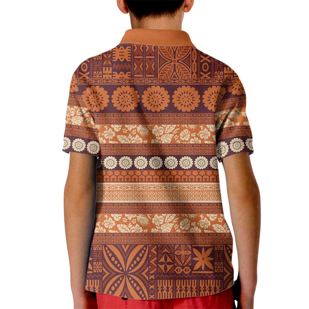Fiji Marau na Kerisimasi Kid Polo Shirt Gold Tapa Masi Inspired Christmas - Polynesian Pride