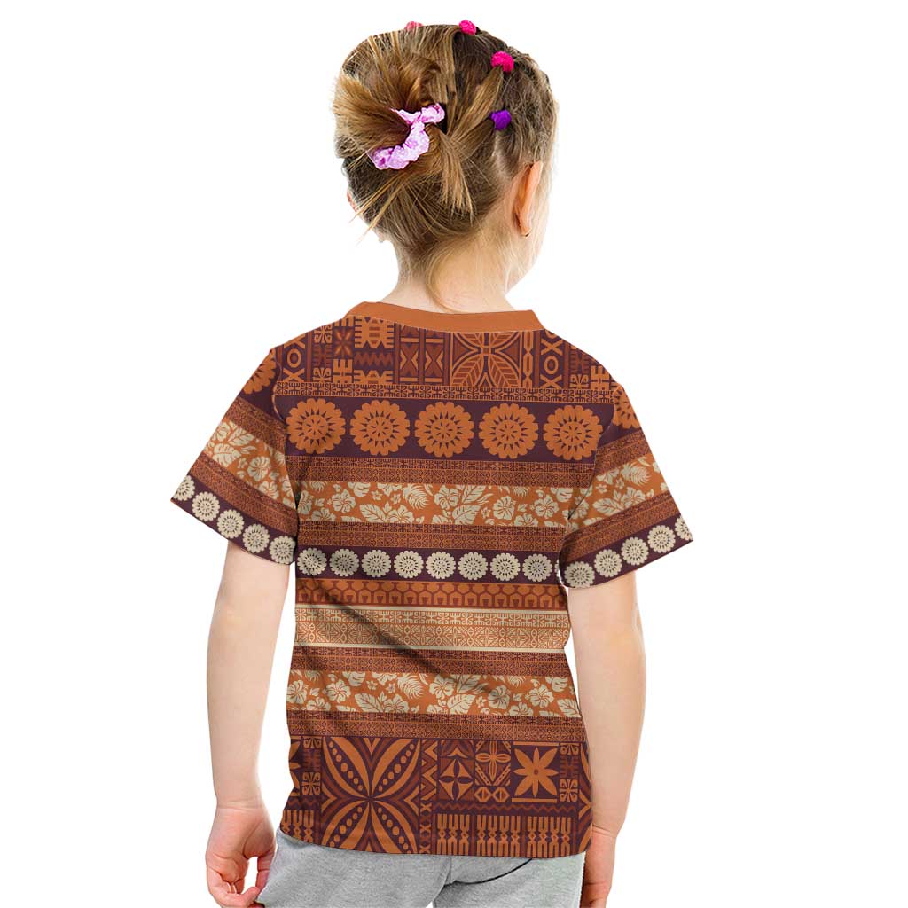 Fiji Marau na Kerisimasi Kid T Shirt Gold Tapa Masi Inspired Christmas - Polynesian Pride