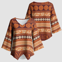 Fiji Marau na Kerisimasi Kimono Sleeve Blouse Gold Tapa Masi Inspired Christmas - Polynesian Pride