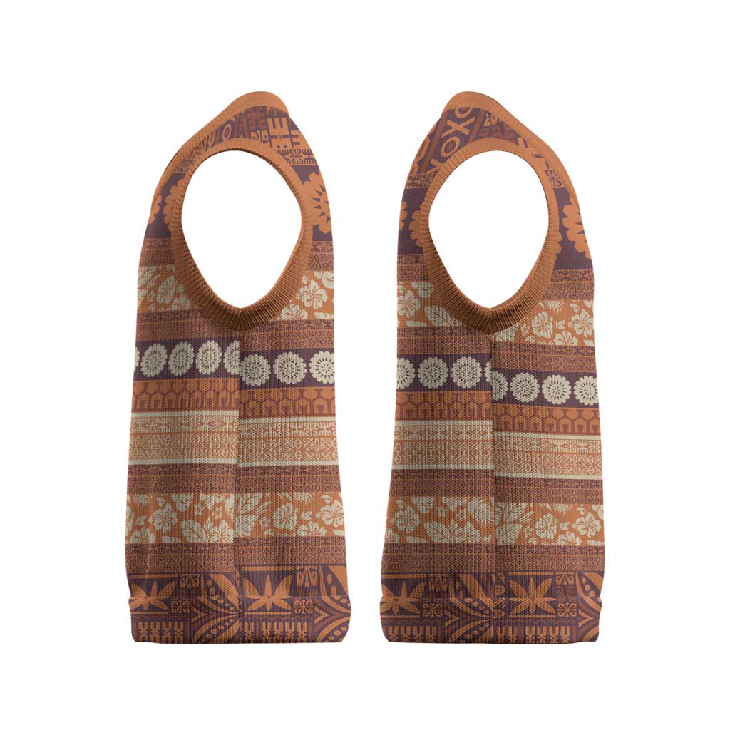 Fiji Marau na Kerisimasi Christmas Knitted V-Neck Vest Gold Tapa Masi Inspired Christmas - Polynesian Pride