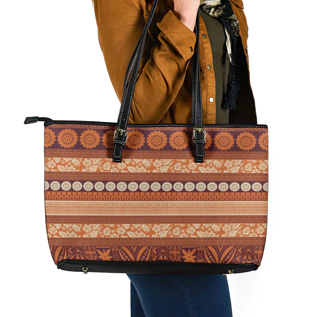 Fiji Marau na Kerisimasi Leather Tote Bag Gold Tapa Masi Inspired Christmas - Polynesian Pride