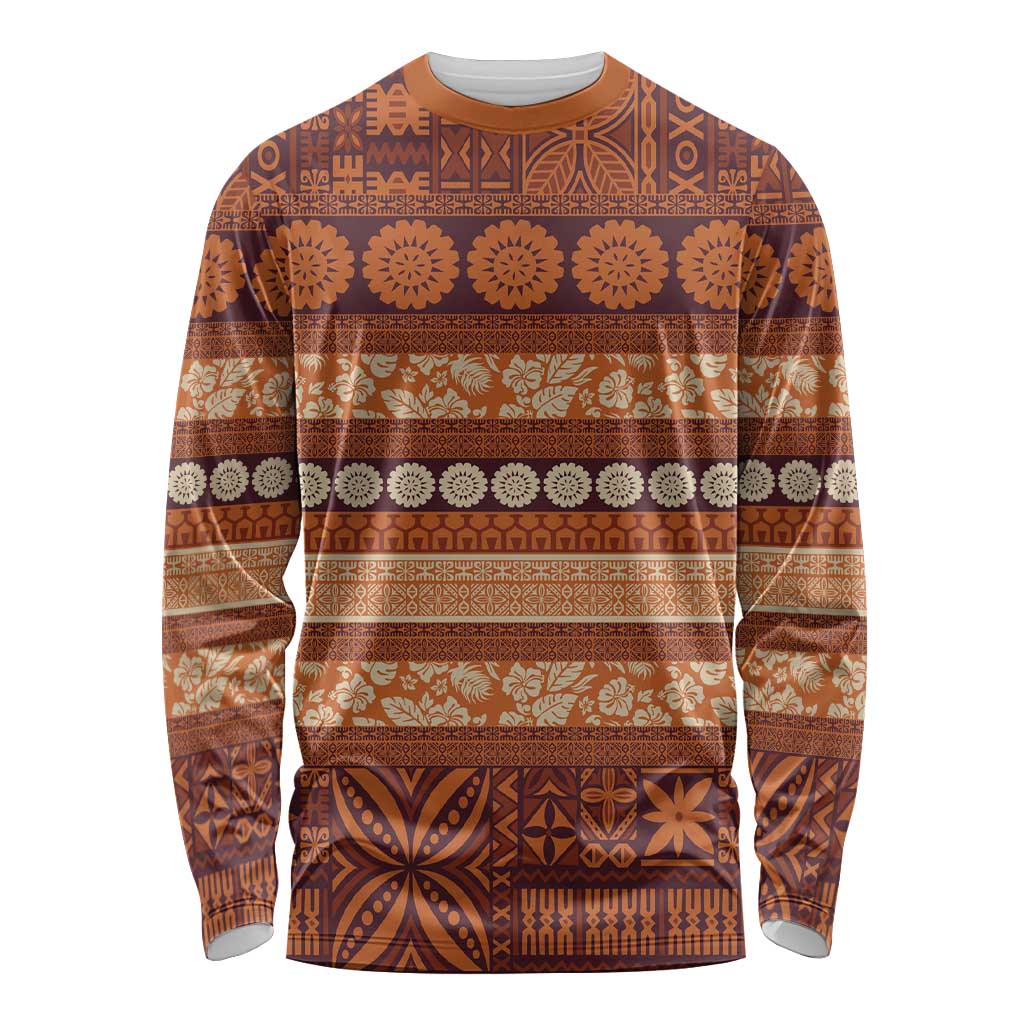 Fiji Marau na Kerisimasi Long Sleeve Shirt Gold Tapa Masi Inspired Christmas - Polynesian Pride