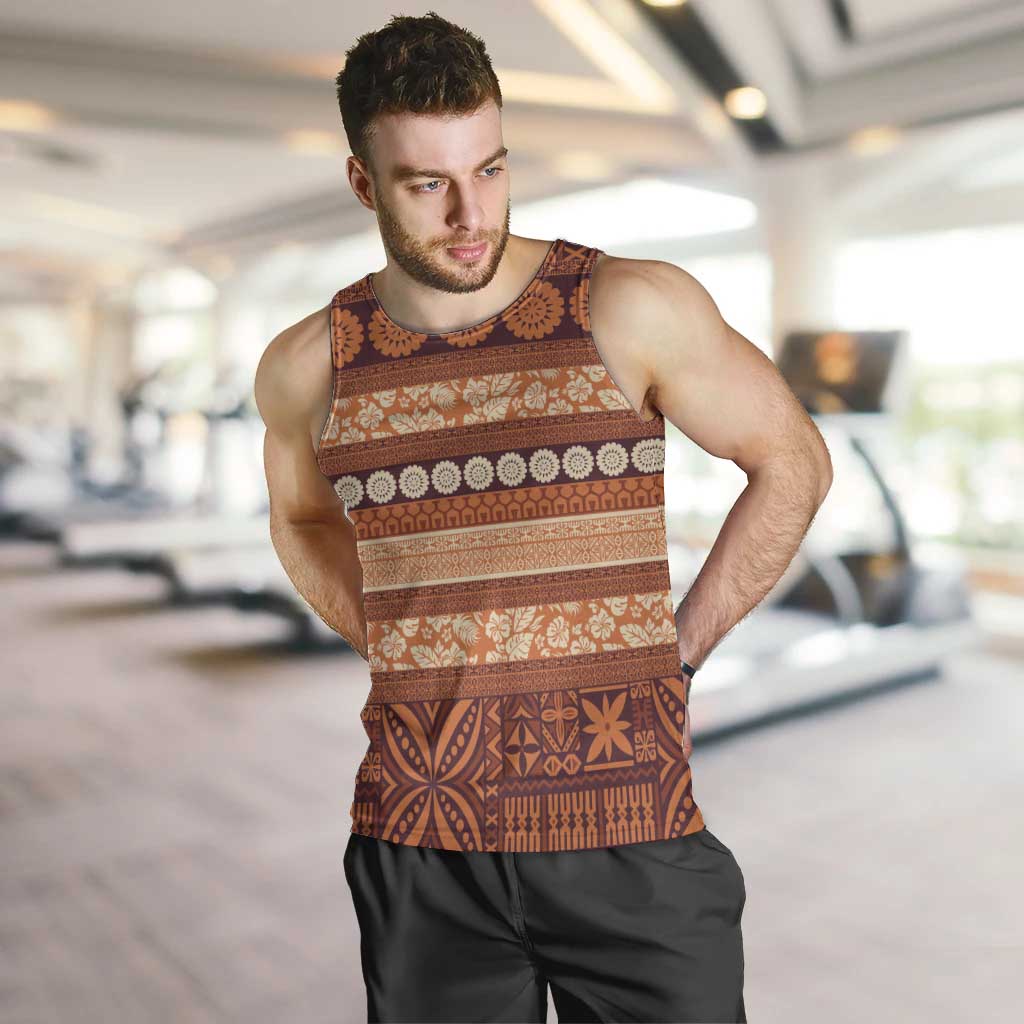 Fiji Marau na Kerisimasi Men Tank Top Gold Tapa Masi Inspired Christmas - Polynesian Pride