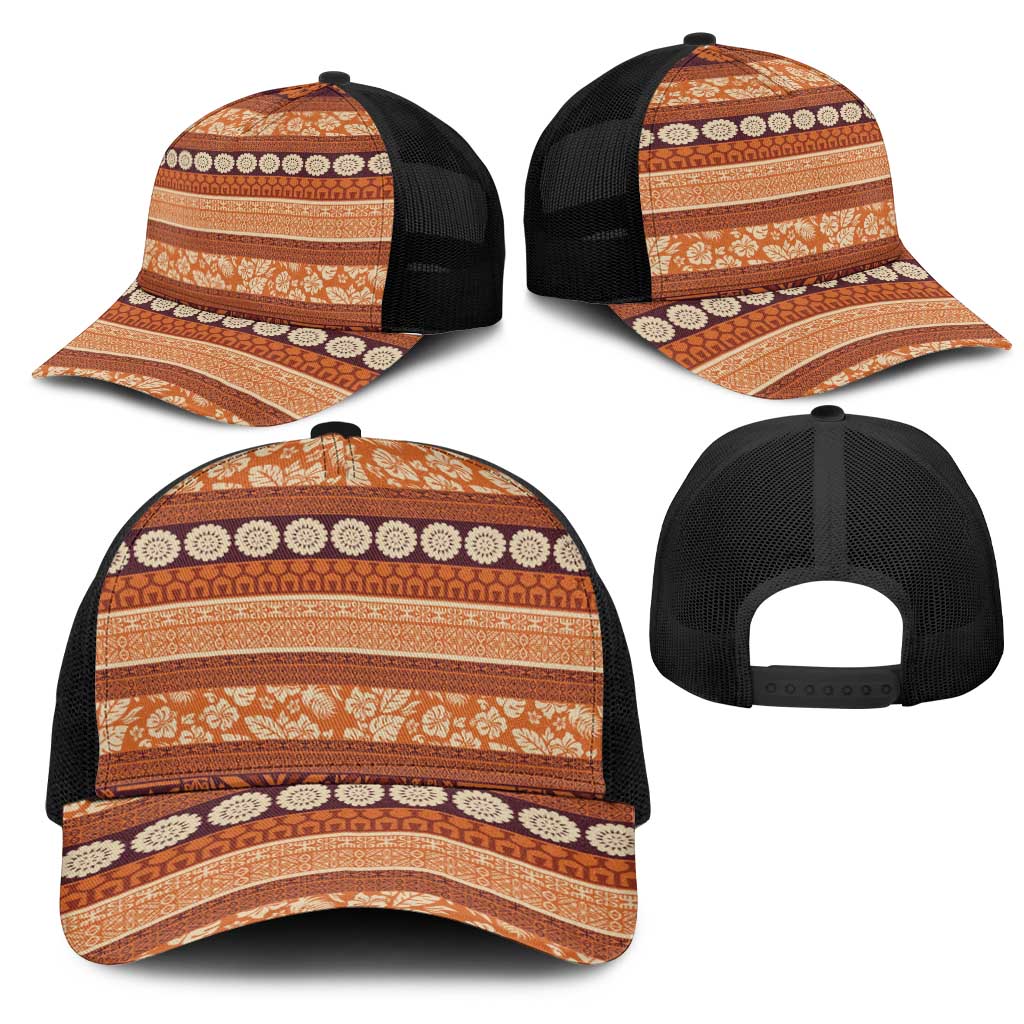 Fiji Marau na Kerisimasi Mesh Trucker Cap Gold Tapa Masi Inspired Christmas - Polynesian Pride