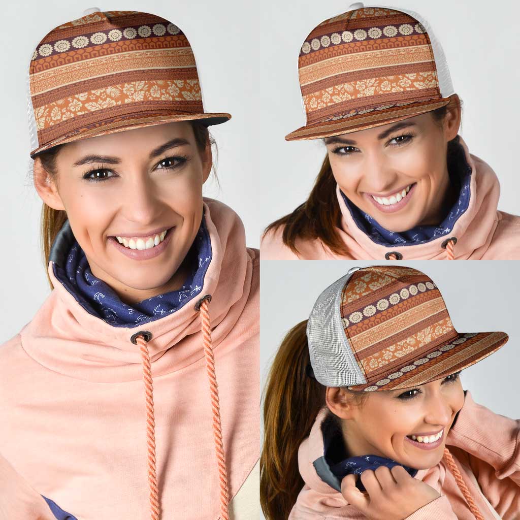Fiji Marau na Kerisimasi Mesh Trucker Cap Gold Tapa Masi Inspired Christmas - Polynesian Pride