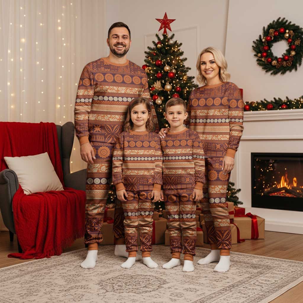 Fiji Marau na Kerisimasi Christmas Pajama Set Gold Tapa Masi Inspired Christmas - Polynesian Pride