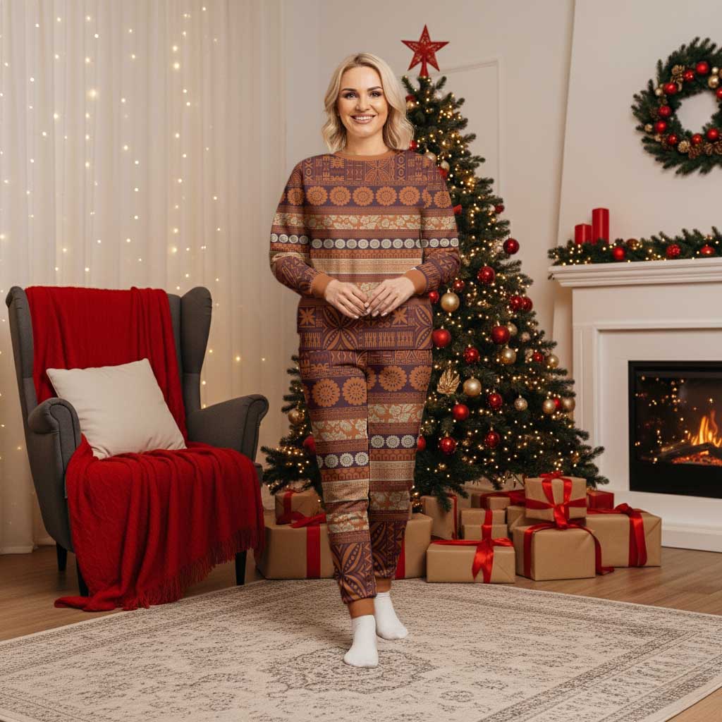 Fiji Marau na Kerisimasi Christmas Pajama Set Gold Tapa Masi Inspired Christmas - Polynesian Pride