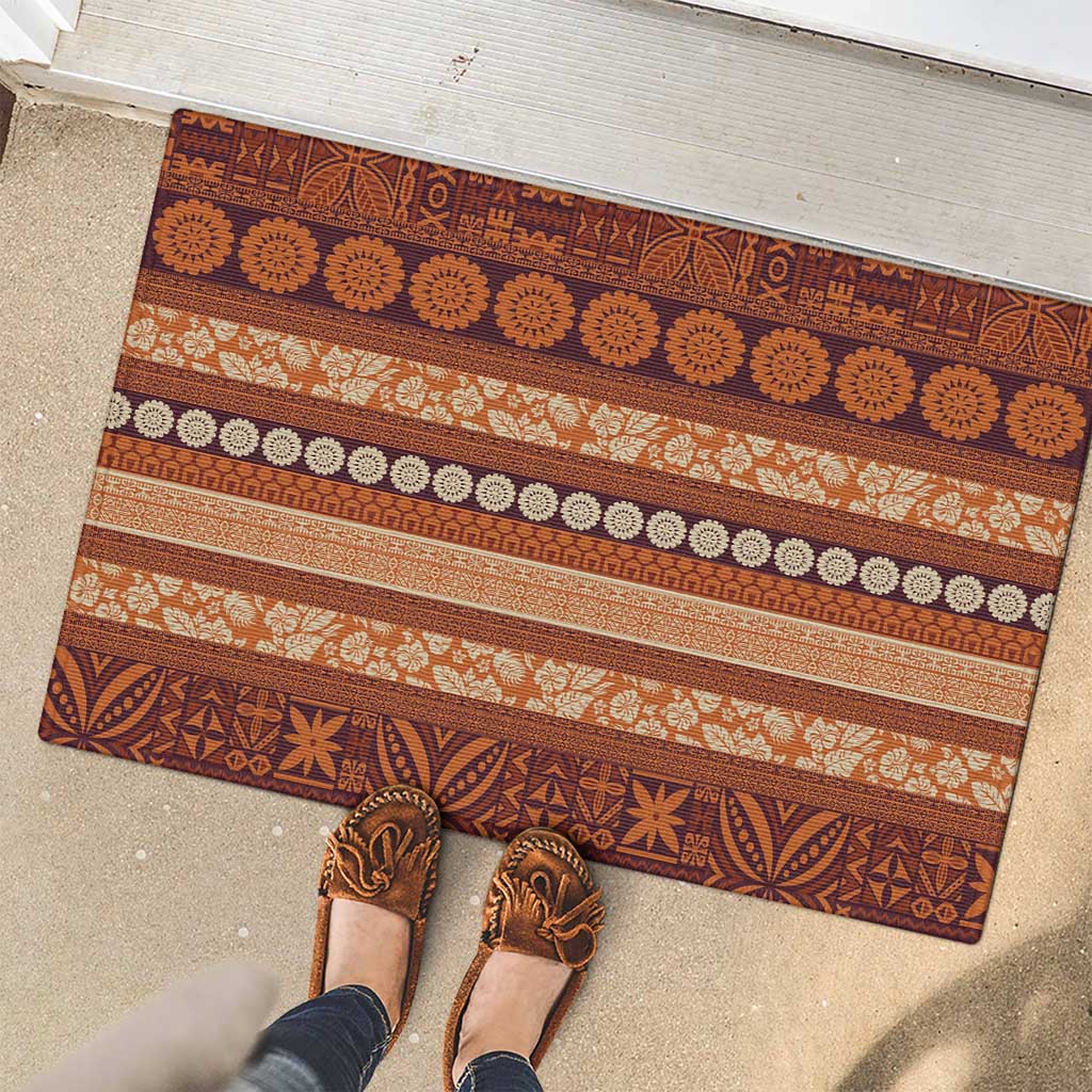 Fiji Marau na Kerisimasi Rubber Doormat Gold Tapa Masi Inspired Christmas - Polynesian Pride