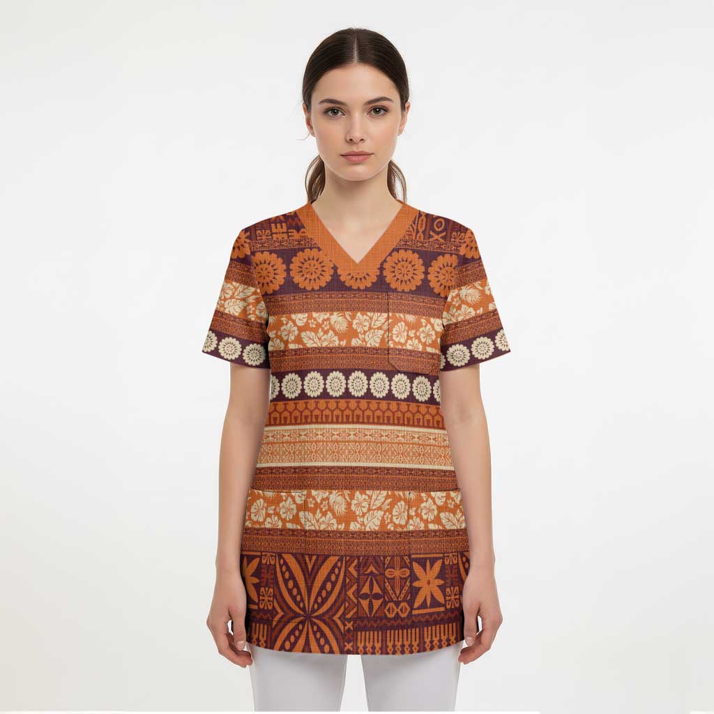 Fiji Marau na Kerisimasi Scrub Top Gold Tapa Masi Inspired Christmas - Polynesian Pride
