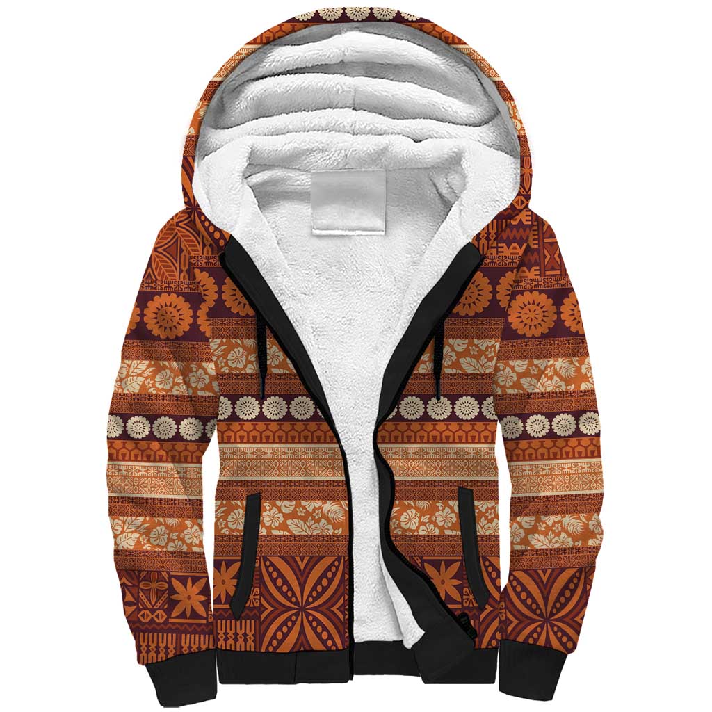 Fiji Marau na Kerisimasi Sherpa Hoodie Gold Tapa Masi Inspired Christmas - Polynesian Pride