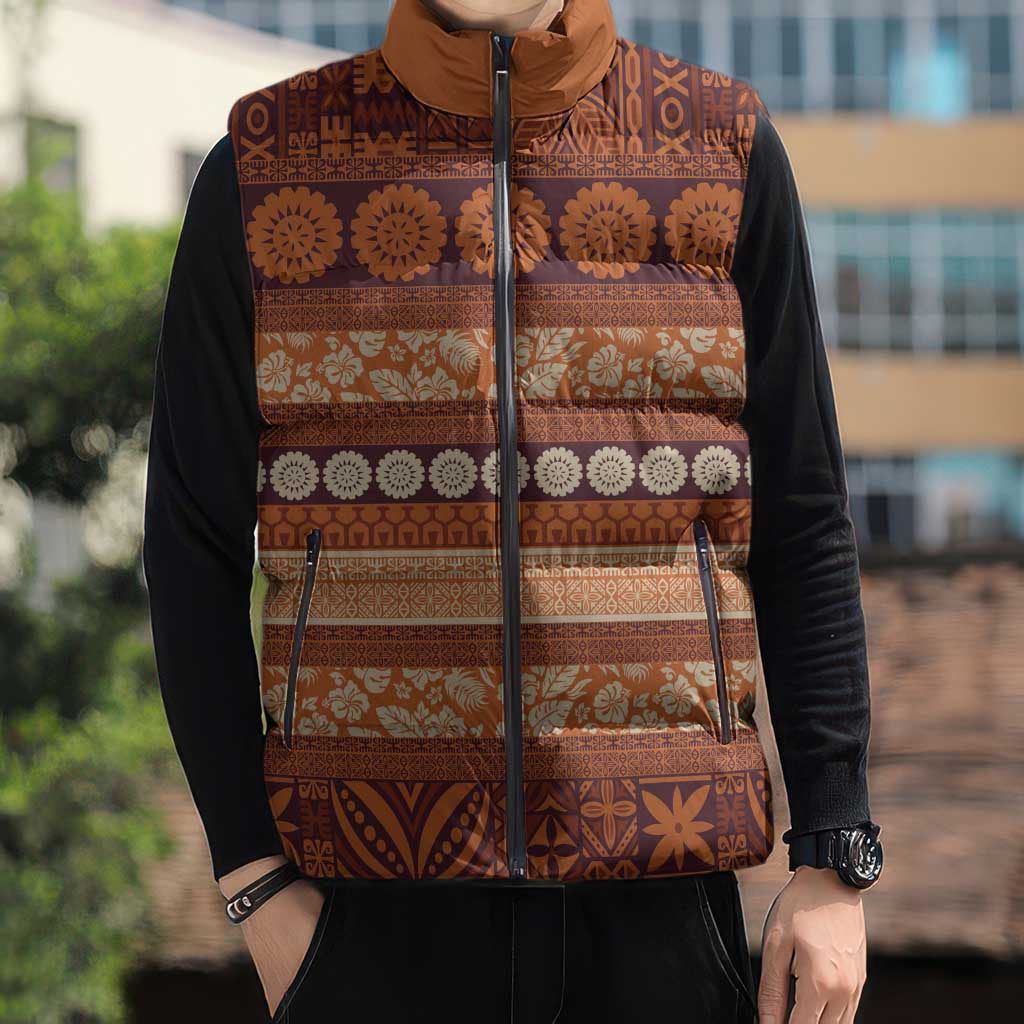 Fiji Marau na Kerisimasi Sleeveless Puffer Jacket Gold Tapa Masi Inspired Christmas - Polynesian Pride