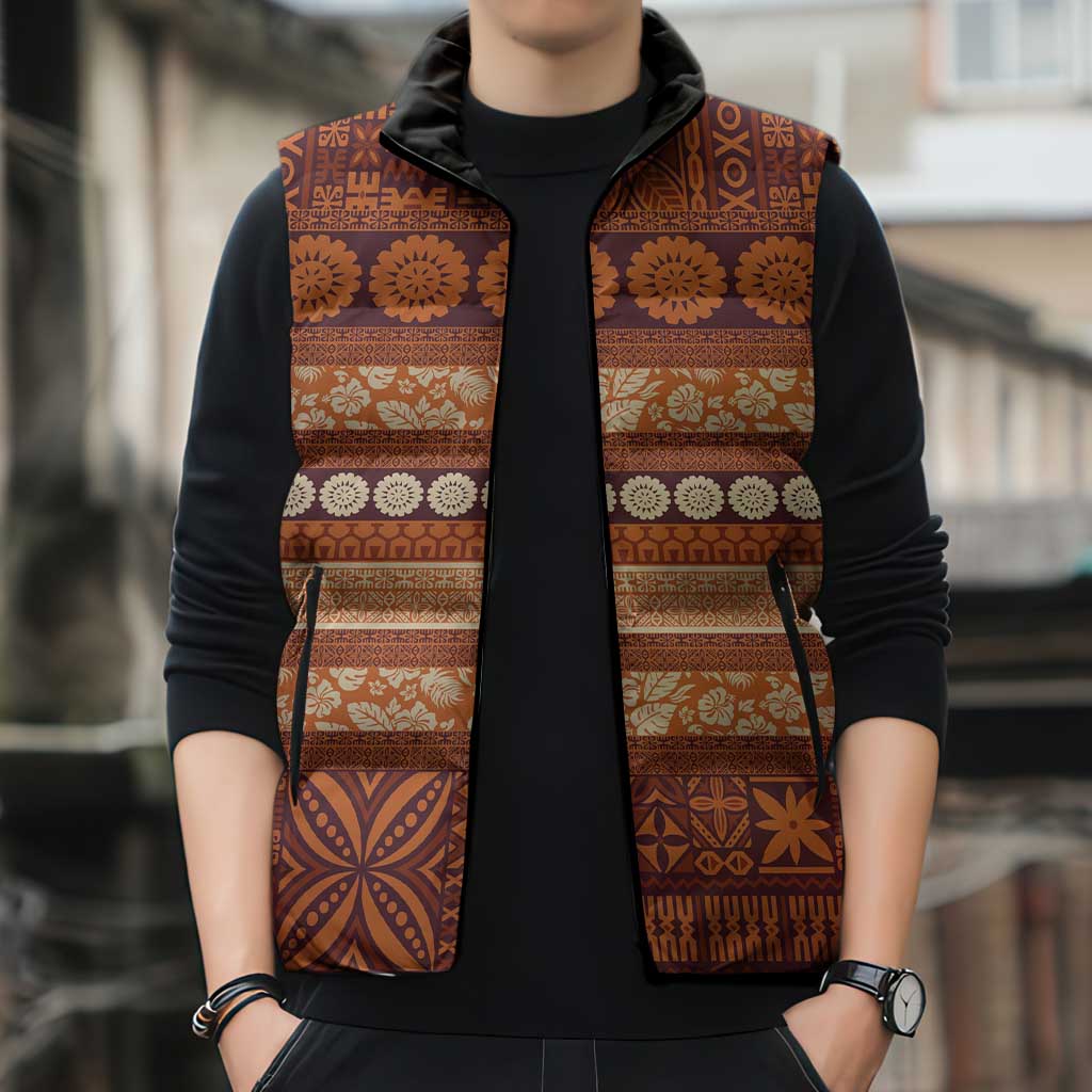Fiji Marau na Kerisimasi Sleeveless Puffer Jacket Gold Tapa Masi Inspired Christmas - Polynesian Pride