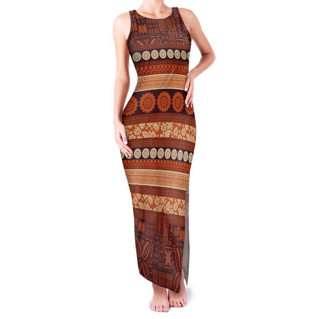 Fiji Marau na Kerisimasi Tank Maxi Dress Gold Tapa Masi Inspired Christmas - Polynesian Pride