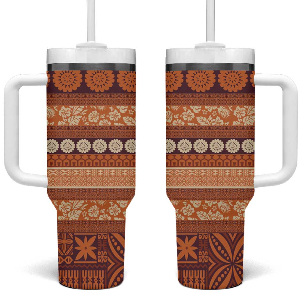 Fiji Marau na Kerisimasi Tumbler With Handle Gold Tapa Masi Inspired Christmas LT9 One Size: 40 oz Gold - Polynesian Pride
