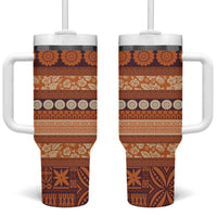 Fiji Marau na Kerisimasi Tumbler With Handle Gold Tapa Masi Inspired Christmas LT9 One Size: 40 oz Gold - Polynesian Pride