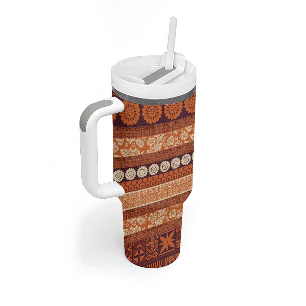 Fiji Marau na Kerisimasi Tumbler With Handle Gold Tapa Masi Inspired Christmas LT9 - Polynesian Pride