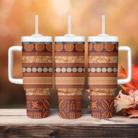 Fiji Marau na Kerisimasi Tumbler With Handle Gold Tapa Masi Inspired Christmas LT9 - Polynesian Pride