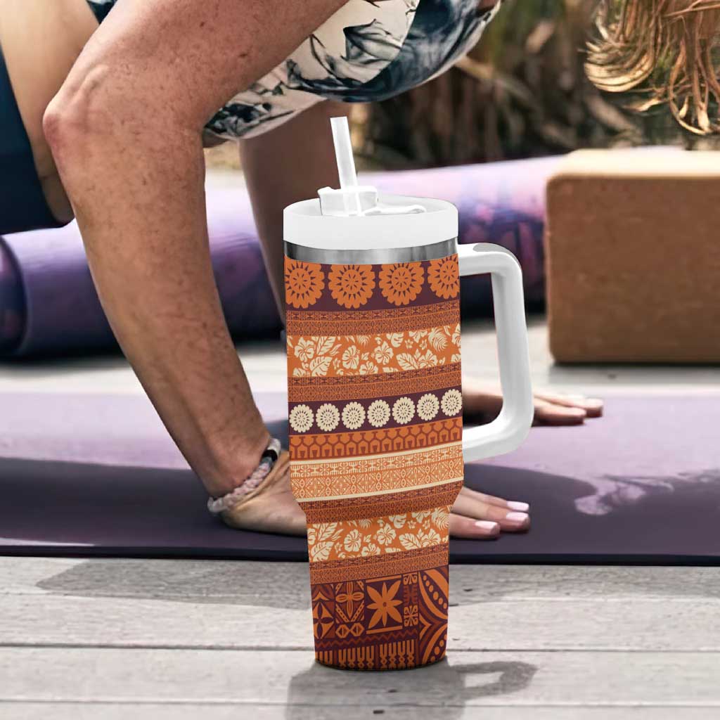 Fiji Marau na Kerisimasi Tumbler With Handle Gold Tapa Masi Inspired Christmas LT9 - Polynesian Pride