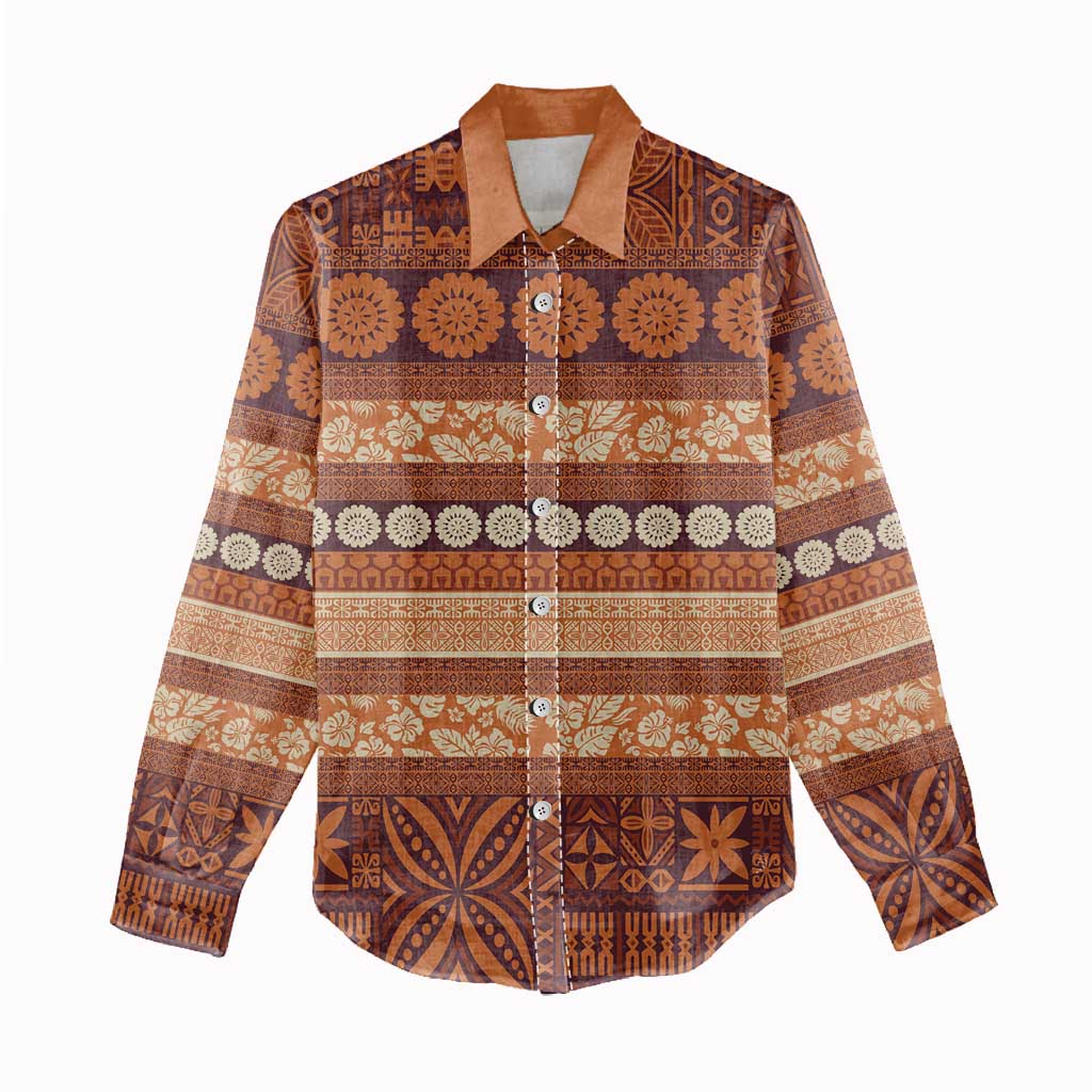 Fiji Marau na Kerisimasi Women Casual Shirt Gold Tapa Masi Inspired Christmas LT9 - Polynesian Pride
