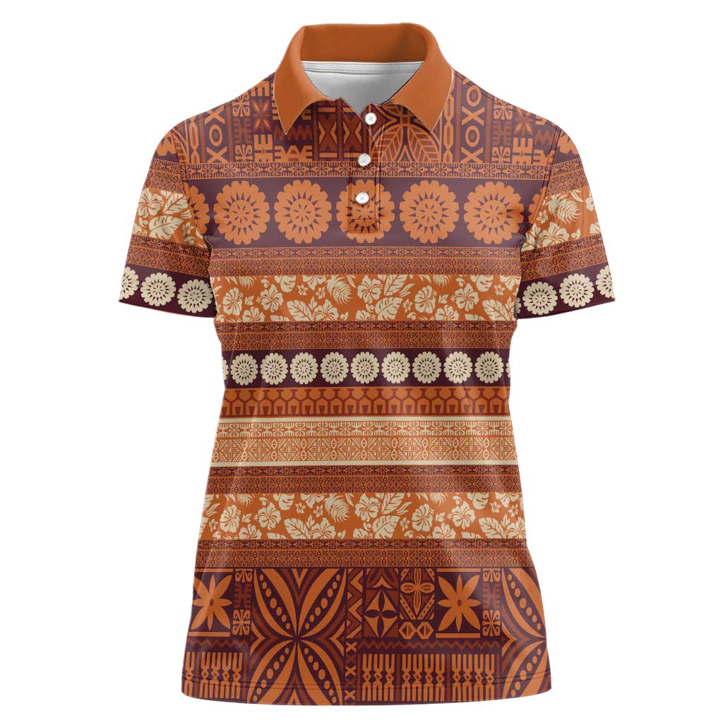 Fiji Marau na Kerisimasi Women Polo Shirt Gold Tapa Masi Inspired Christmas - Polynesian Pride