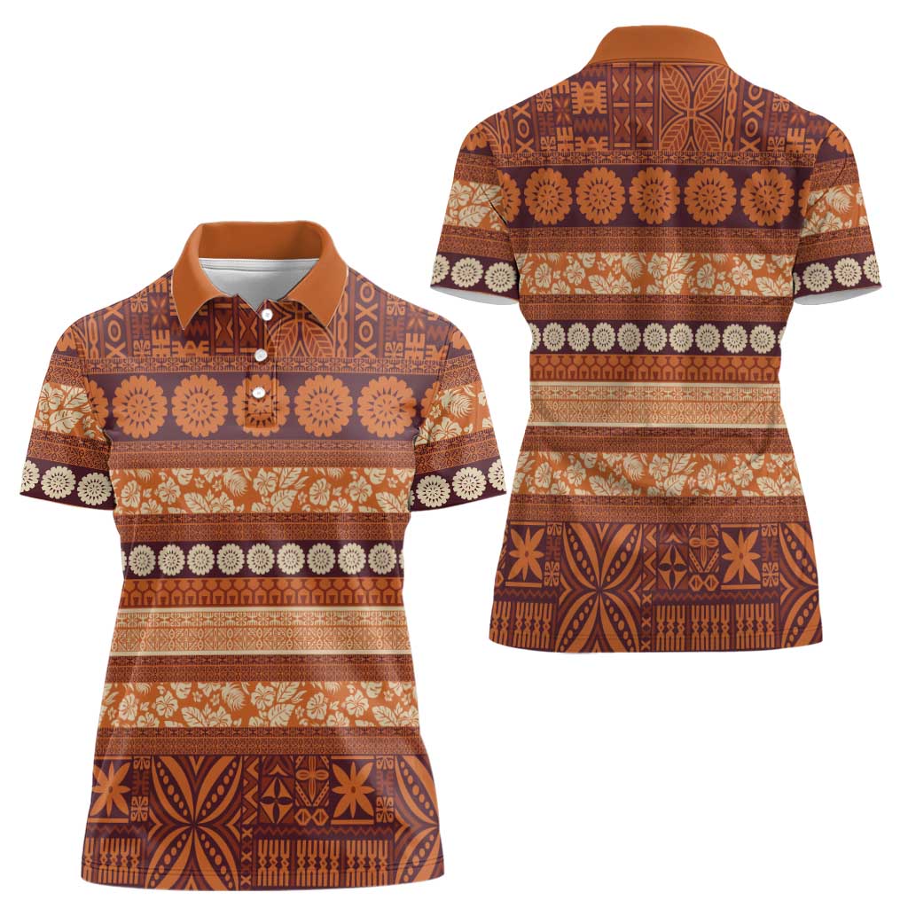 Fiji Marau na Kerisimasi Women Polo Shirt Gold Tapa Masi Inspired Christmas - Polynesian Pride