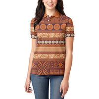 Fiji Marau na Kerisimasi Women Polo Shirt Gold Tapa Masi Inspired Christmas - Polynesian Pride