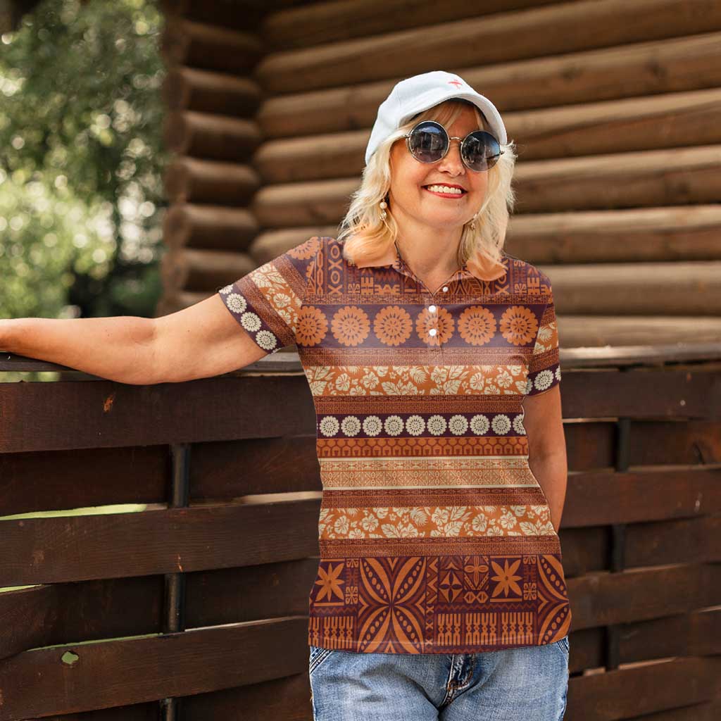 Fiji Marau na Kerisimasi Women Polo Shirt Gold Tapa Masi Inspired Christmas - Polynesian Pride