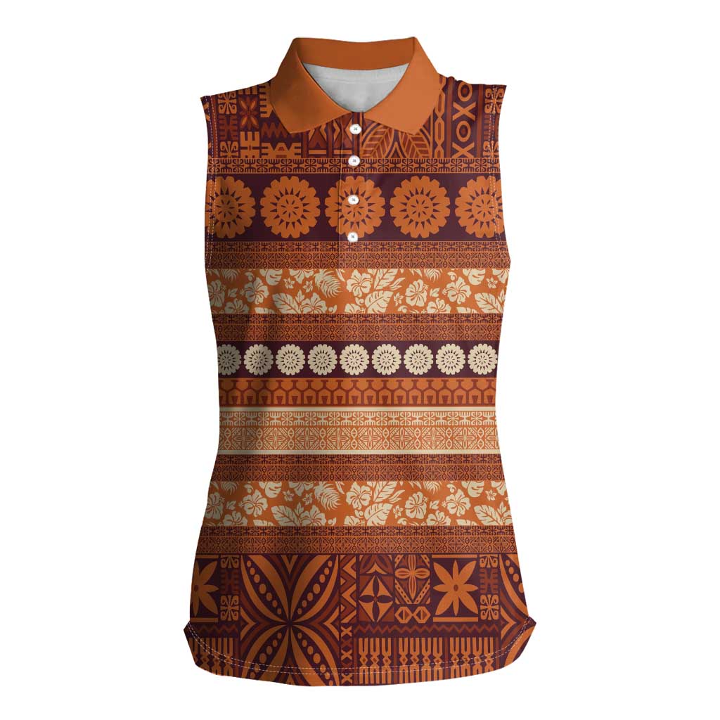 Fiji Marau na Kerisimasi Women Sleeveless Polo Shirt Gold Tapa Masi Inspired Christmas LT9 Female Gold - Polynesian Pride