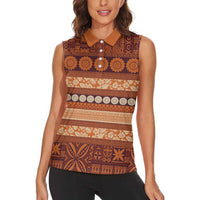 Fiji Marau na Kerisimasi Women Sleeveless Polo Shirt Gold Tapa Masi Inspired Christmas LT9 - Polynesian Pride