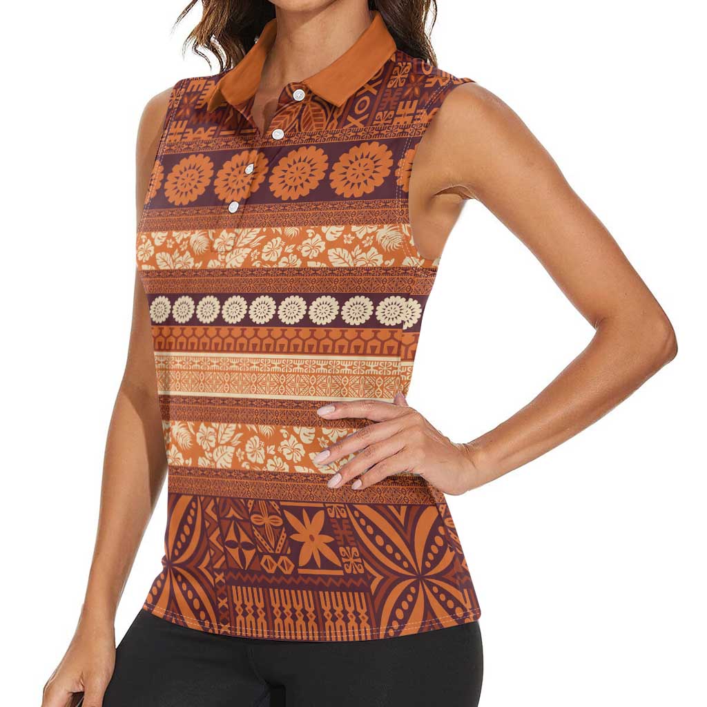 Fiji Marau na Kerisimasi Women Sleeveless Polo Shirt Gold Tapa Masi Inspired Christmas LT9 - Polynesian Pride