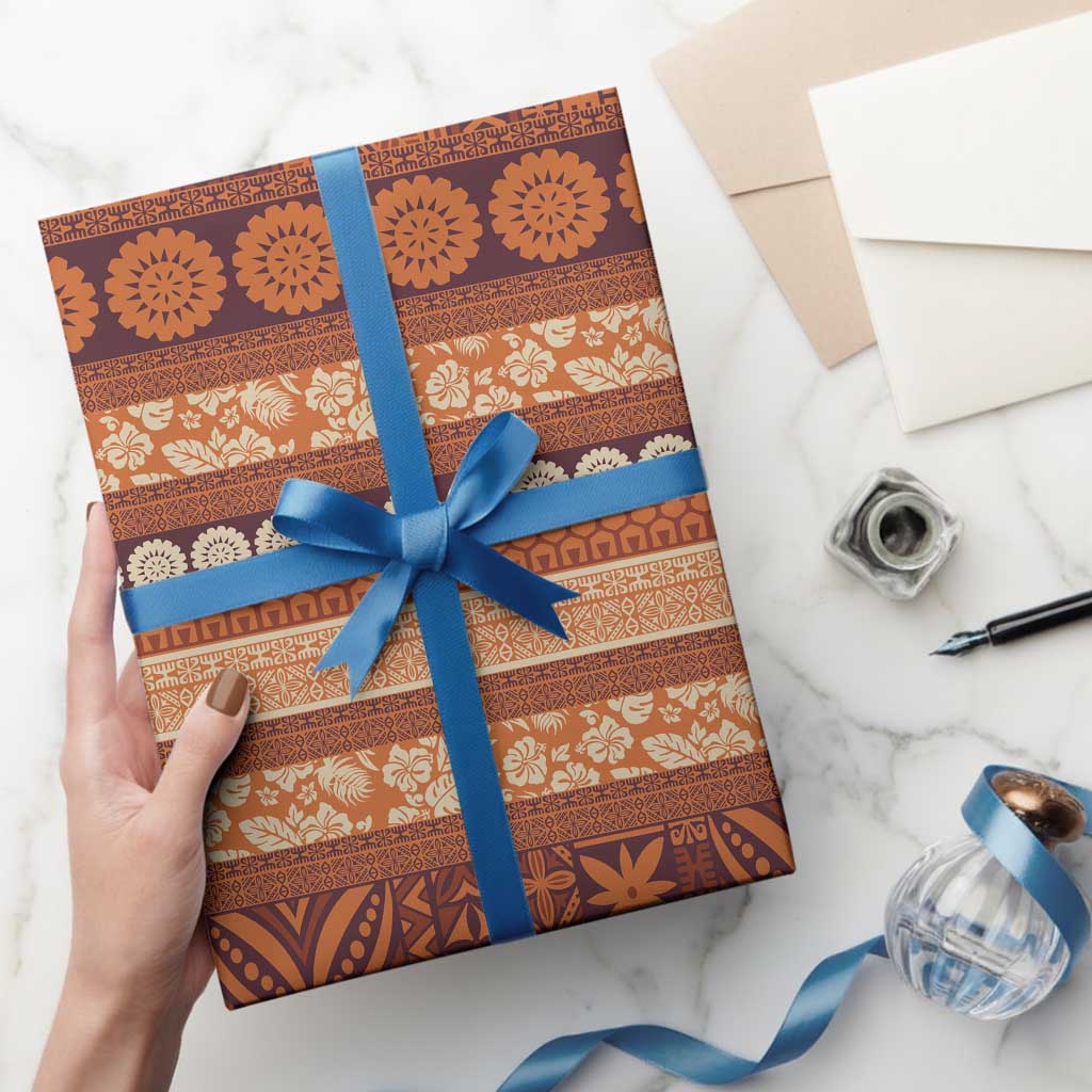 Fiji Marau na Kerisimasi Wrapping Paper Gold Tapa Masi Inspired Christmas - Polynesian Pride