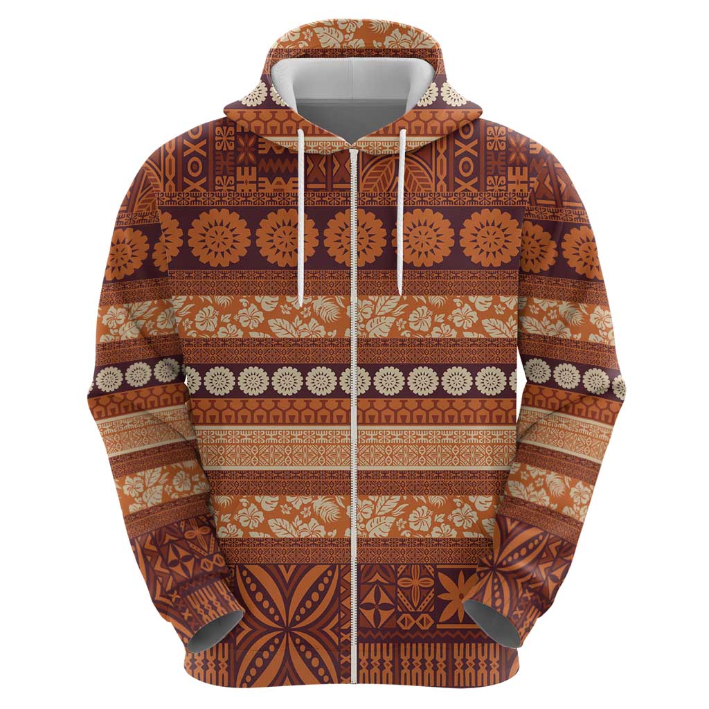 Fiji Marau na Kerisimasi Zip Hoodie Gold Tapa Masi Inspired Christmas - Polynesian Pride