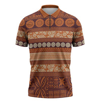 Fiji Marau na Kerisimasi Zipper Polo Shirt Gold Tapa Masi Inspired Christmas - Polynesian Pride