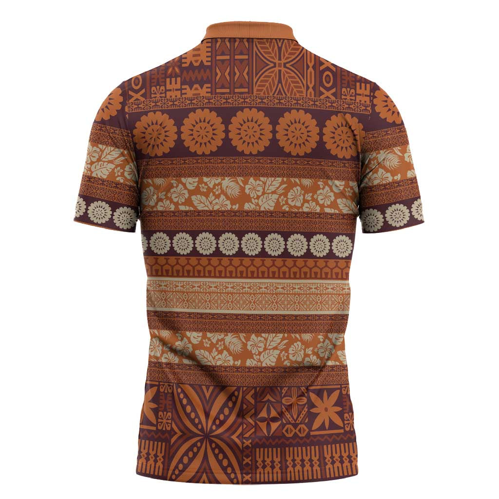 Fiji Marau na Kerisimasi Zipper Polo Shirt Gold Tapa Masi Inspired Christmas - Polynesian Pride